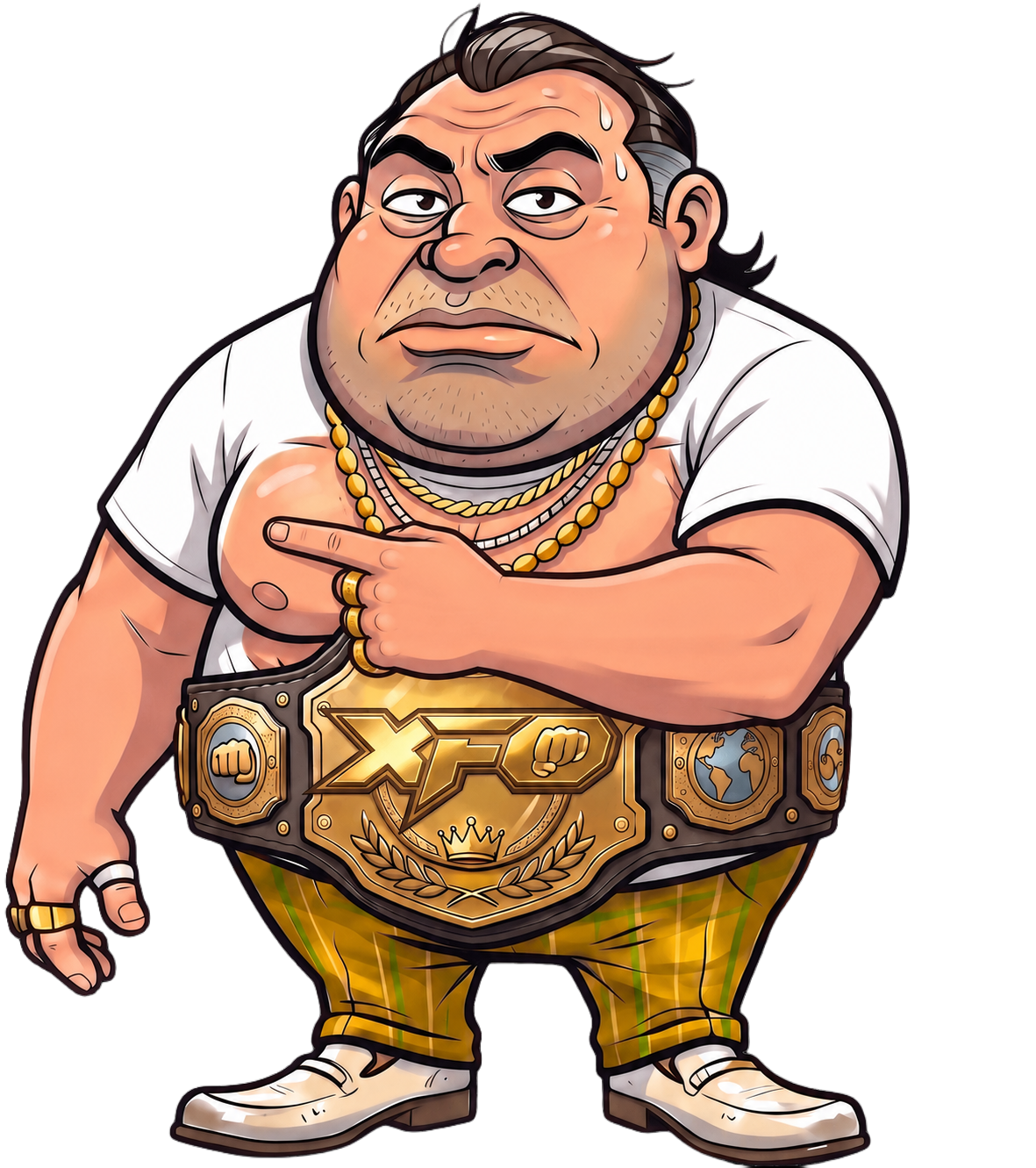 Sal, GetSorted's car buying expert, pointing at his XFO championship belt
